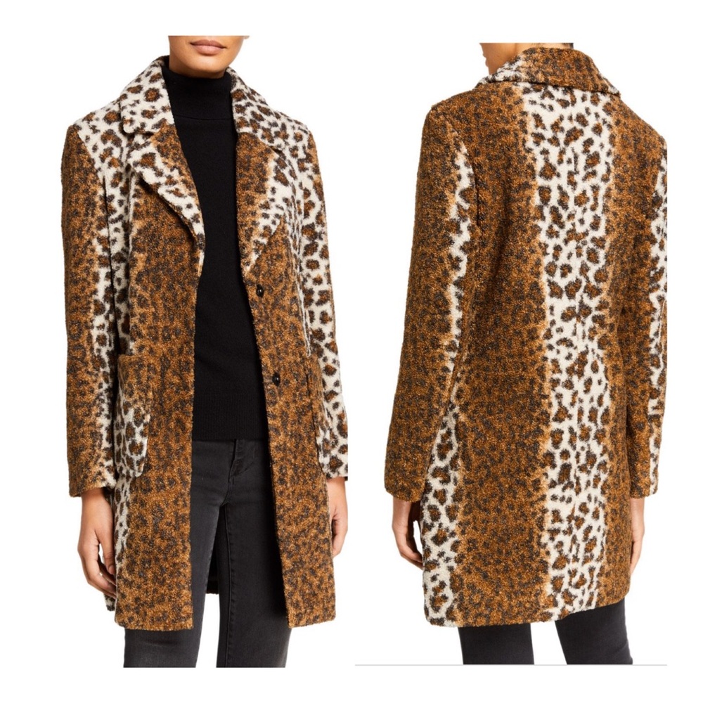 French Connection Leopard Print Curly Sherpa Coat Size Small NWT